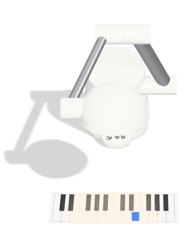 Tangi lighting the next key on a printed piano strip