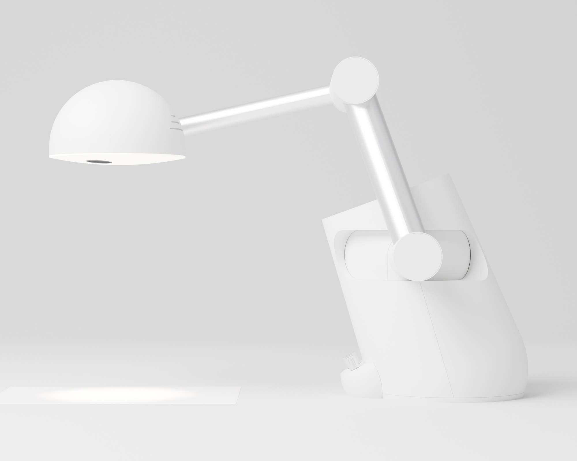 Tangi from the side, its arm reaching out and its head lighting a sheet of paper, like a desk lamp